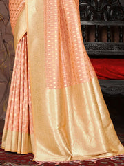 Peach Silk Woven Work Traditional Saree