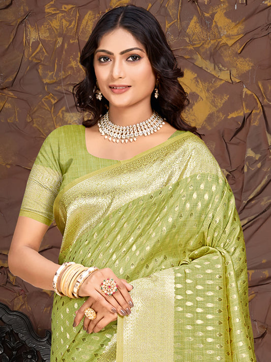 Light Green Silk Woven Work Traditional Saree