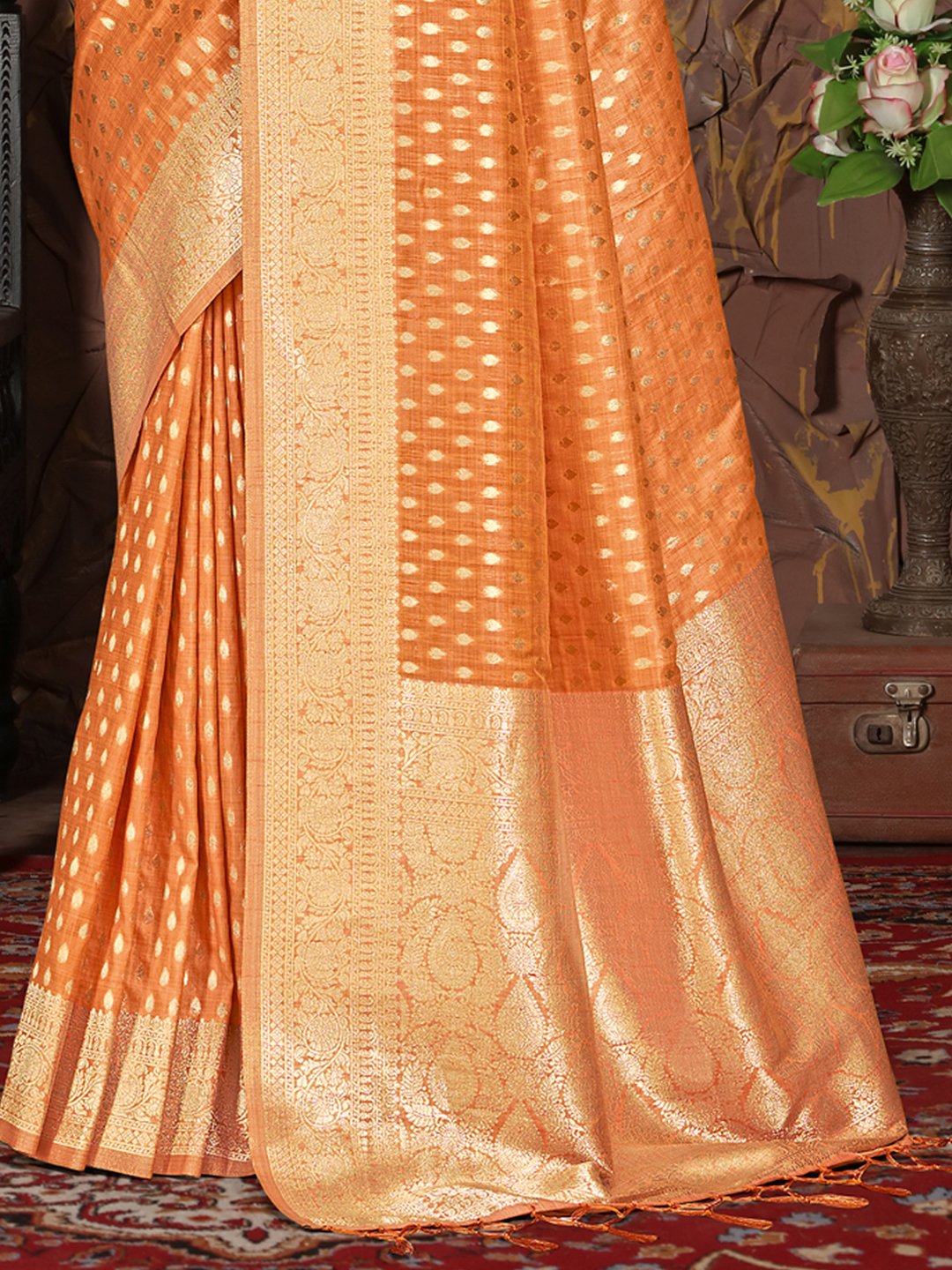 Orange Silk Woven Work Traditional Saree