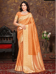 Orange Silk Woven Work Traditional Saree