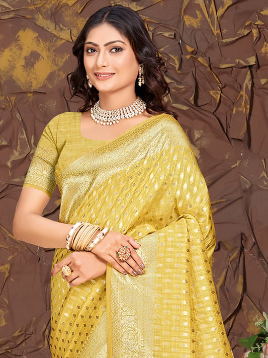 Yellow Silk Woven Work Traditional Saree