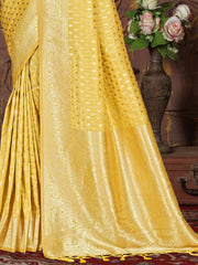 Yellow Silk Woven Work Traditional Saree