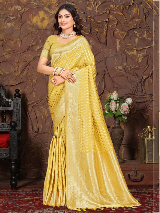 Yellow Silk Woven Work Traditional Saree