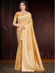 Beige Silk Woven Work Traditional Saree