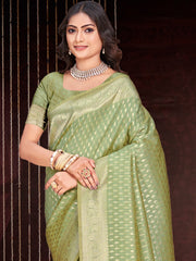 Pista Green Silk Woven Work Traditional Saree