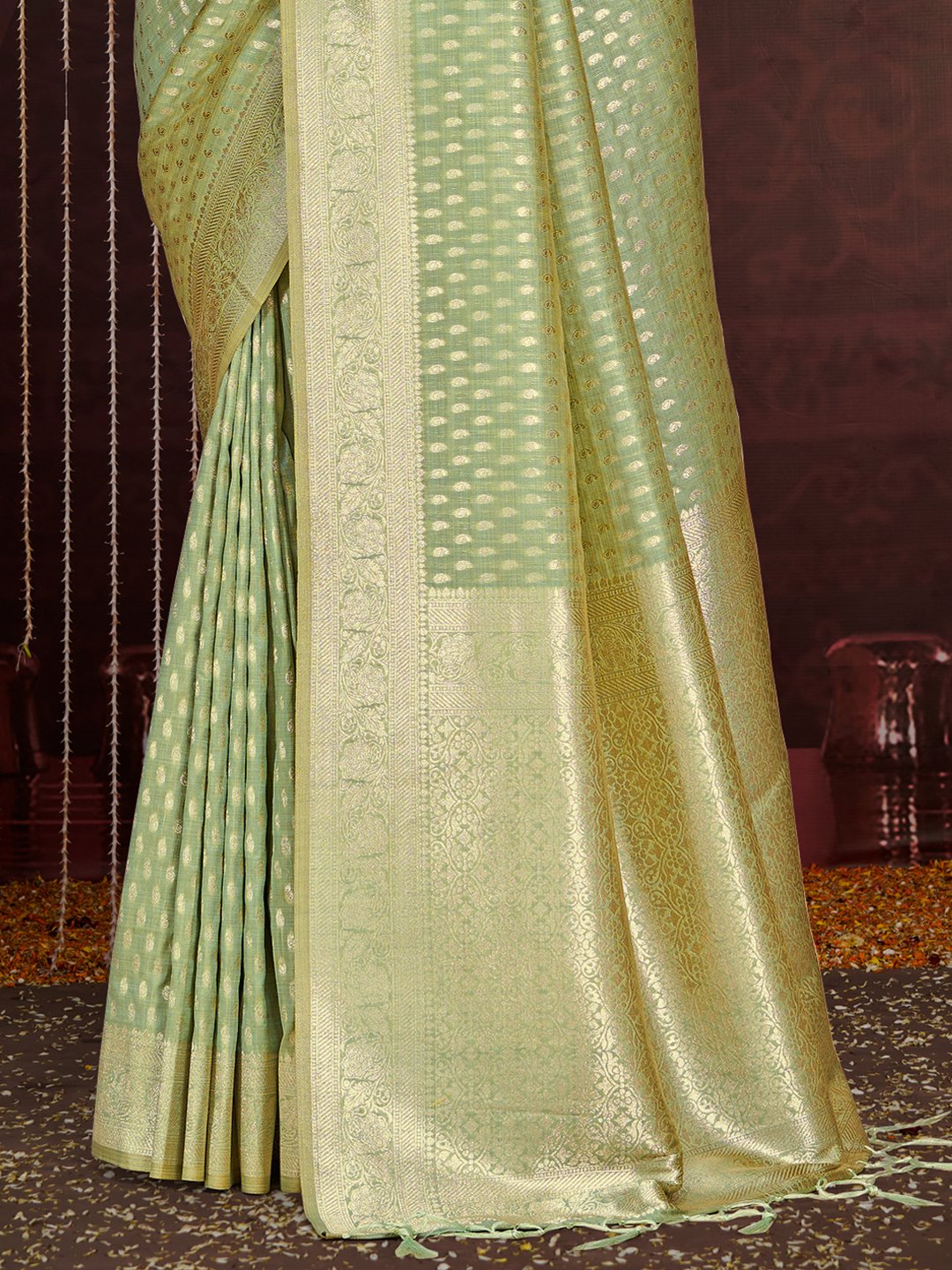 Pista Green Silk Woven Work Traditional Saree