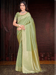 Pista Green Silk Woven Work Traditional Saree