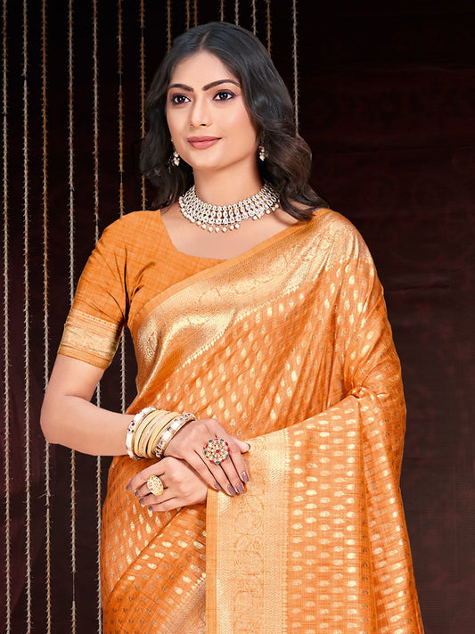 Orange Silk Woven Work Traditional Saree