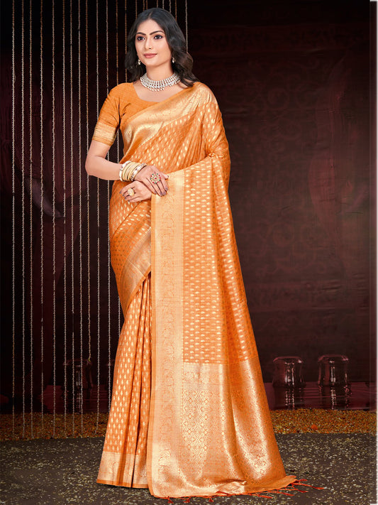 Orange Silk Woven Work Traditional Saree