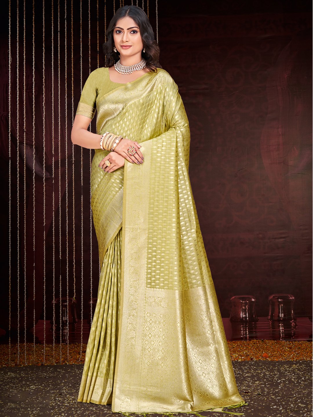 Light Green Silk Woven Work Traditional Saree