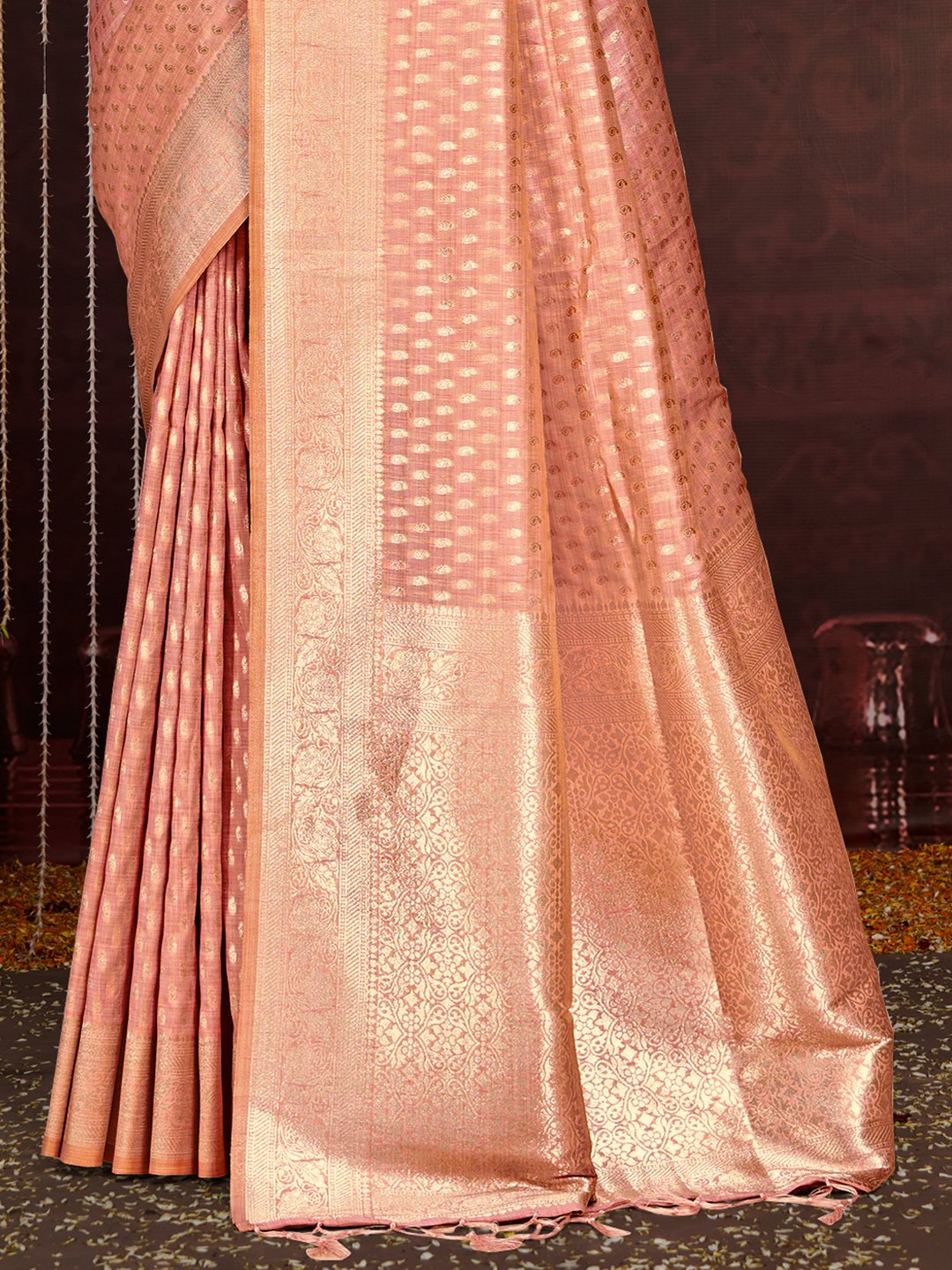 Peach Silk Woven Work Traditional Saree