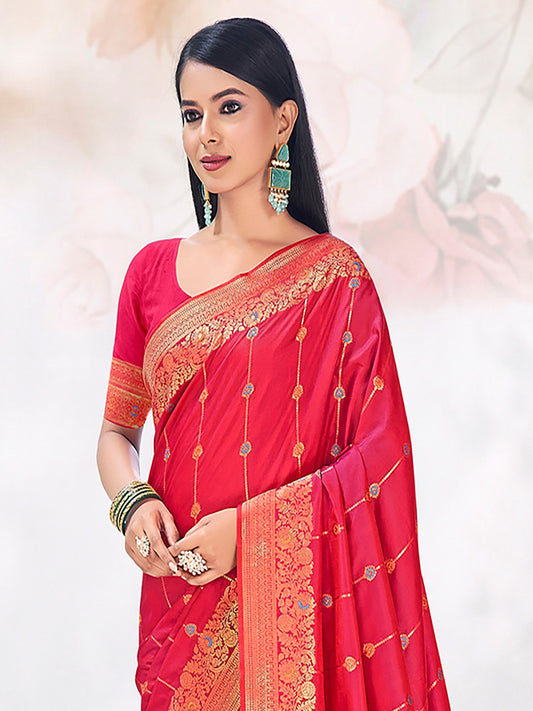 Red Silk Woven Work Traditional Saree