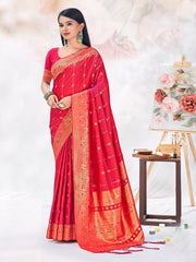 Red Silk Woven Work Traditional Saree