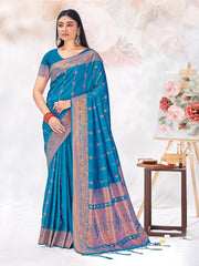 Blue Silk Woven Work Traditional Saree