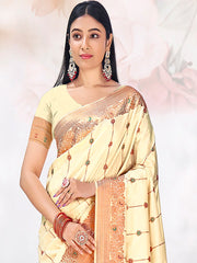 Off White Silk Woven Work Traditional Saree