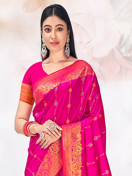 Pink Silk Woven Work Traditional Saree