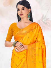 Yellow Silk Woven Work Traditional Saree