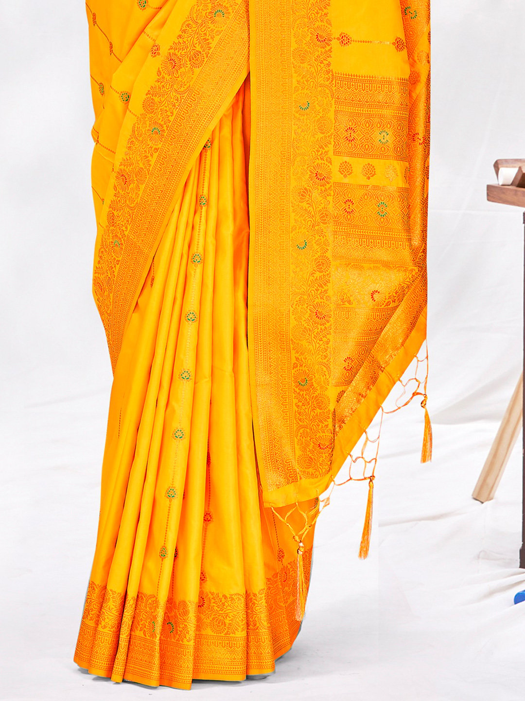 Yellow Silk Woven Work Traditional Saree