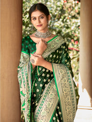 Green Satin Silk Woven Work Traditional Tassels Saree