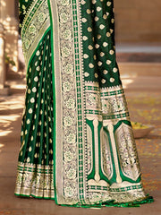 Green Satin Silk Woven Work Traditional Tassels Saree