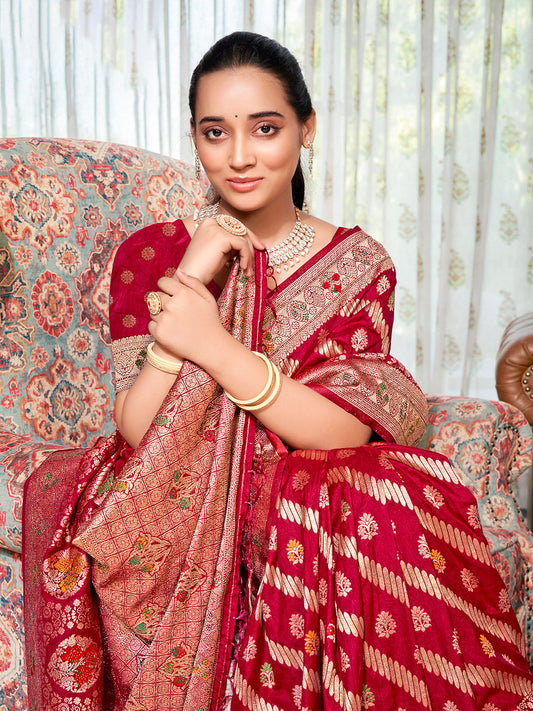 Red Silk Woven Work Traditional Saree