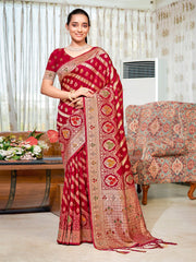 Red Silk Woven Work Traditional Saree