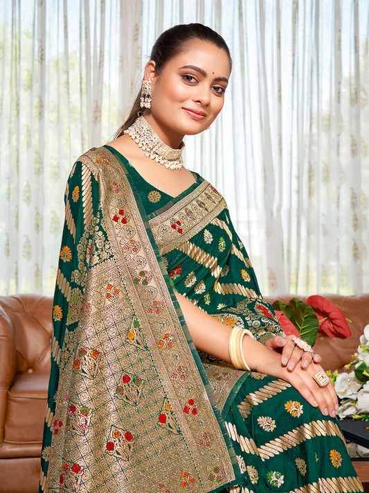 Dark Green Silk Woven Work Traditional Saree