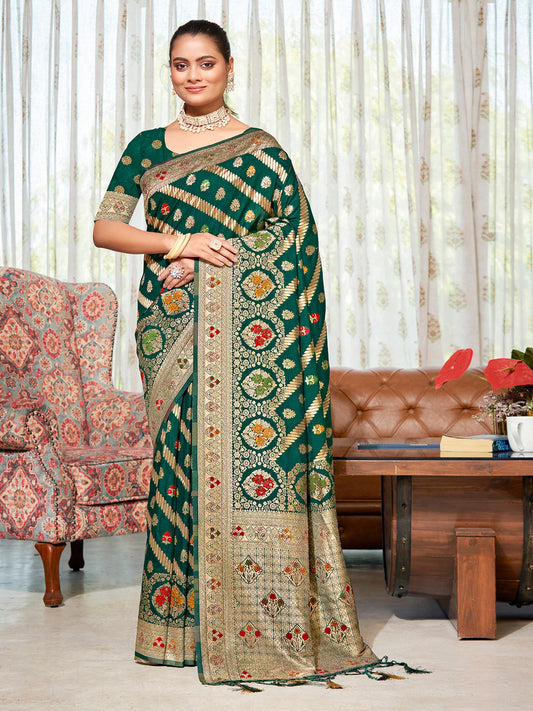 Dark Green Silk Woven Work Traditional Saree