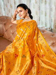 Yellow Silk Woven Work Traditional Saree