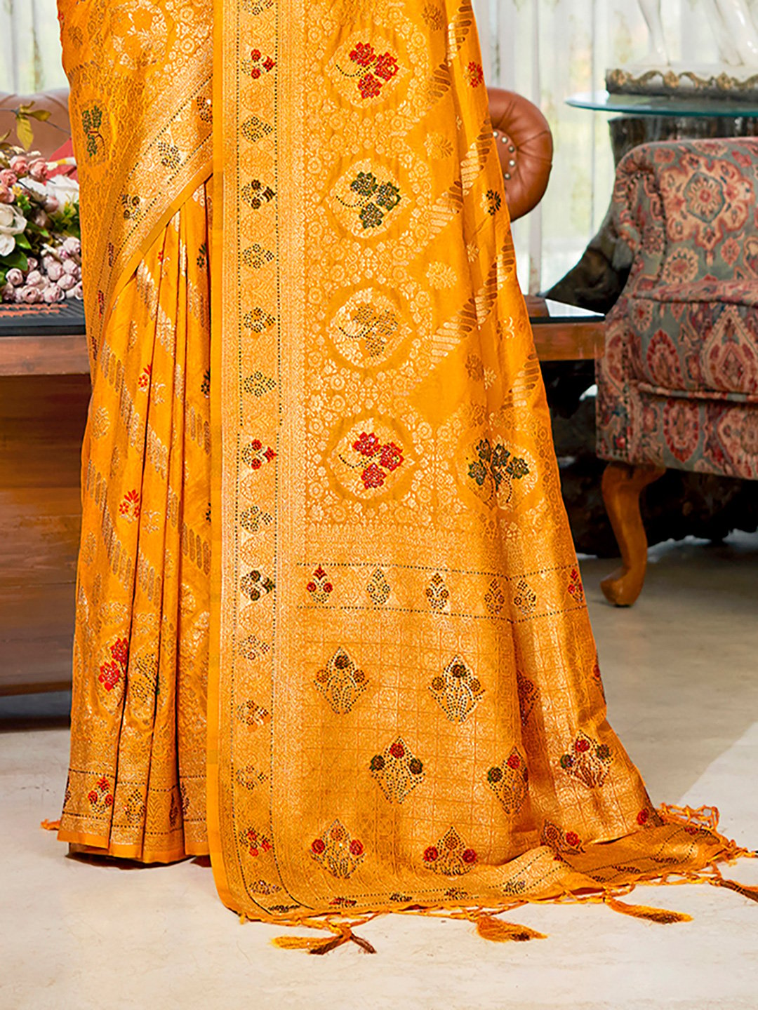 Yellow Silk Woven Work Traditional Saree