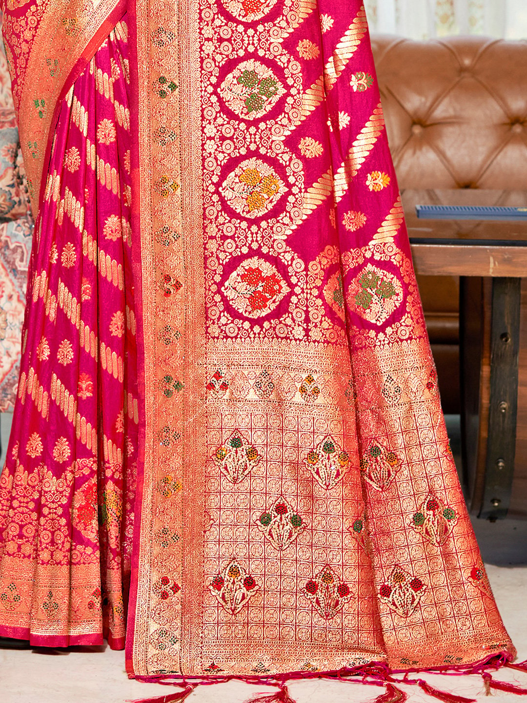 Pink Silk Woven Work Traditional Saree