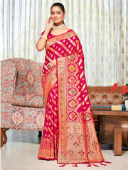 Pink Silk Woven Work Traditional Saree