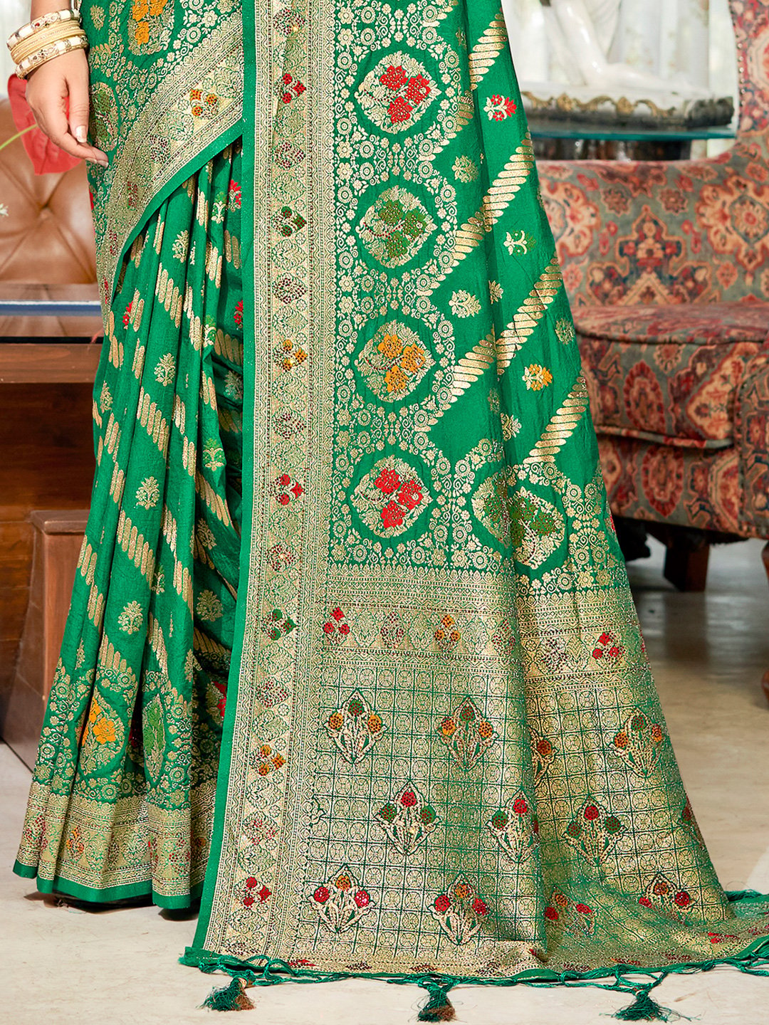 Green Silk Woven Work Traditional Saree