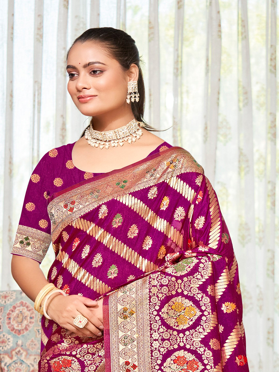 Purple Silk Woven Work Traditional Saree