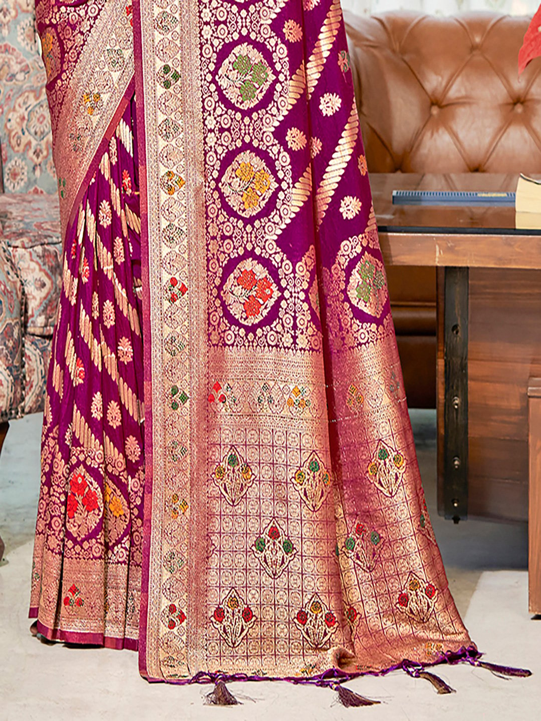 Purple Silk Woven Work Traditional Saree