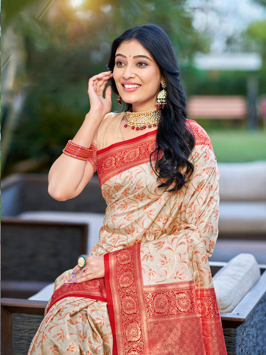 Red Silk Woven Work Traditional Saree