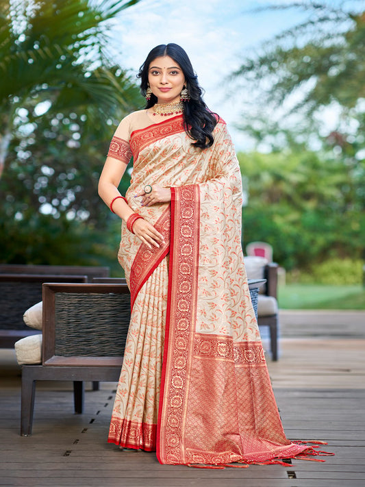 Red Silk Woven Work Traditional Saree