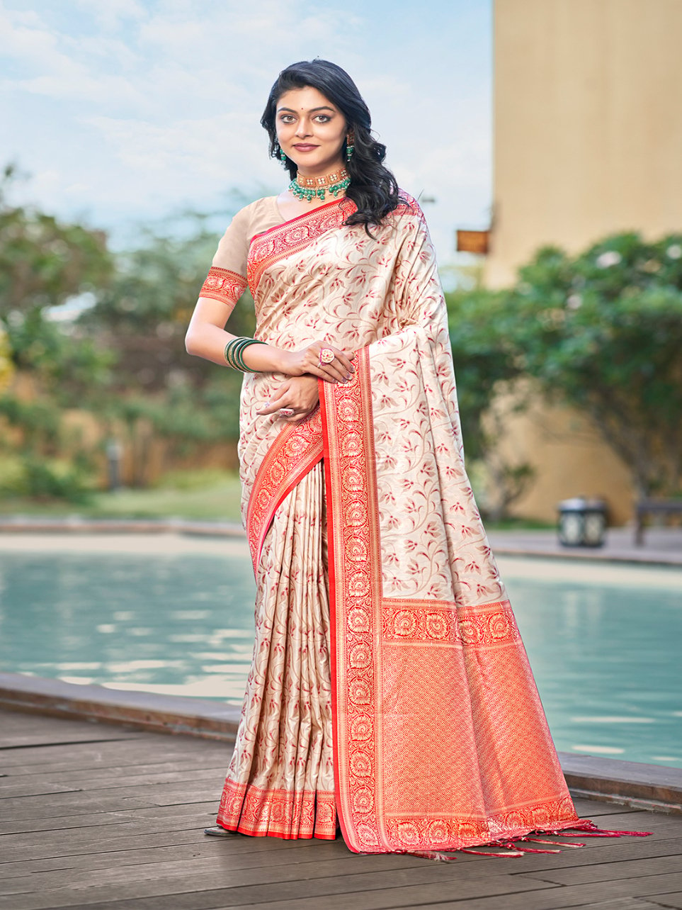 Maroon Silk Woven Work Traditional Saree