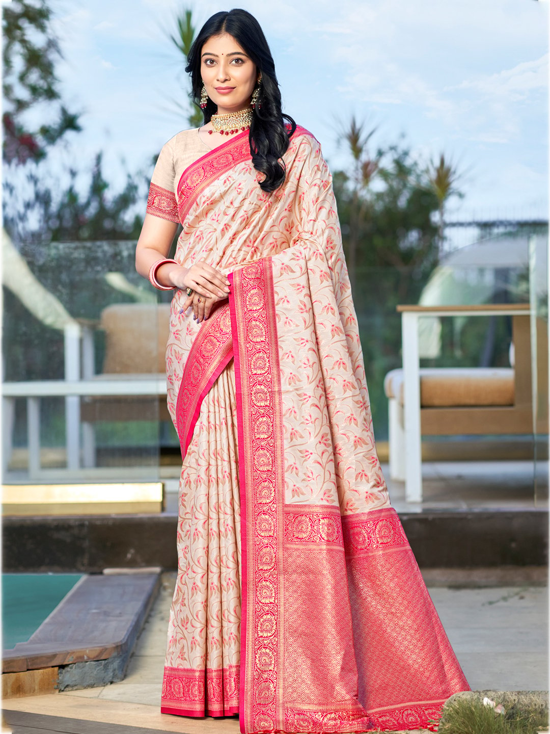 Pink Silk Woven Work Traditional Saree