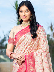 Pink Silk Woven Work Traditional Saree