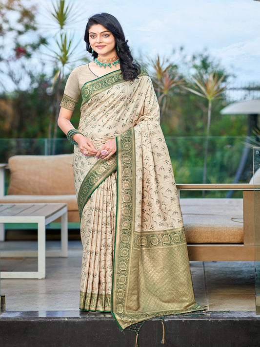 Olive Green Silk Woven Work Traditional Saree