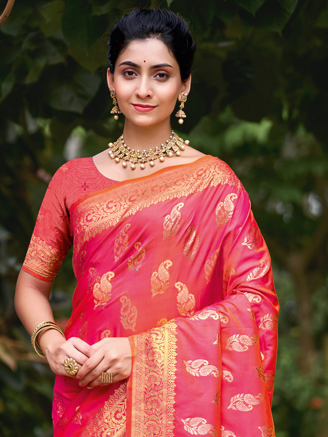 Pink Silk Woven Work Traditional Saree