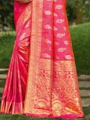 Pink Silk Woven Work Traditional Saree