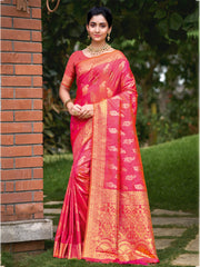 Pink Silk Woven Work Traditional Saree