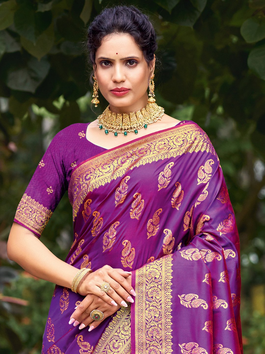 Magenta Silk Woven Work Traditional Saree