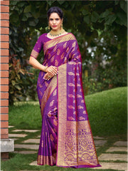 Magenta Silk Woven Work Traditional Saree