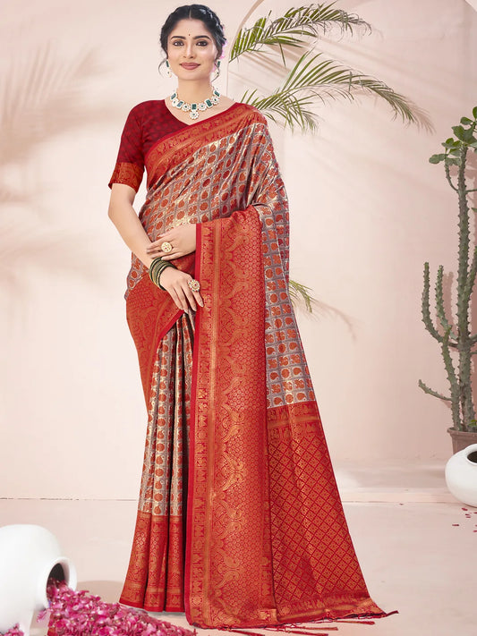 Red Silk Woven Work Festival Saree