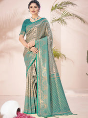 Sky Blue Silk Woven Work Festival Saree