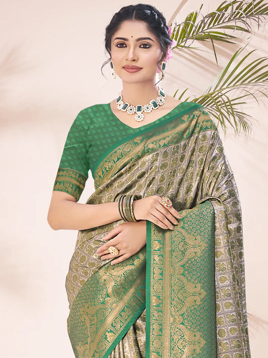 Green Silk Woven Work Festival Saree