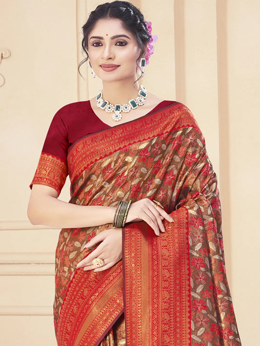 Red Silk Woven Work Traditional Saree